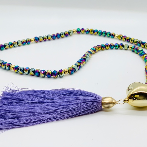 Peruvian Unicorn Heart Tassel Glass Bead Necklace - Picture 4 of 4